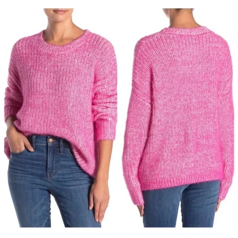 Elodie Women's Size Large Pink Speckled Knit Long Sleeves Pullover Sweater